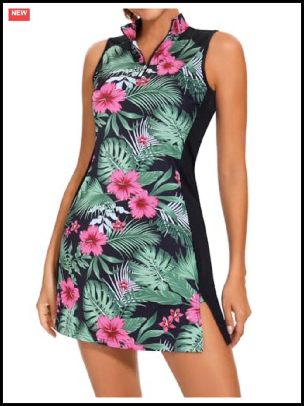Women's Sleeveless Tennis Golf Dress with Shorts & Pockets Zip Up Stand Collar